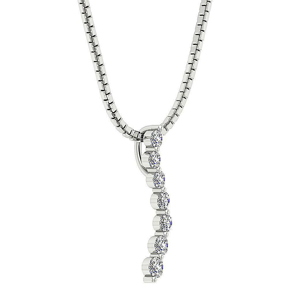 Journey Pendant Necklace I1 G 0.50Ct Genuine Diamond White Gold Prong Set 1 Inch