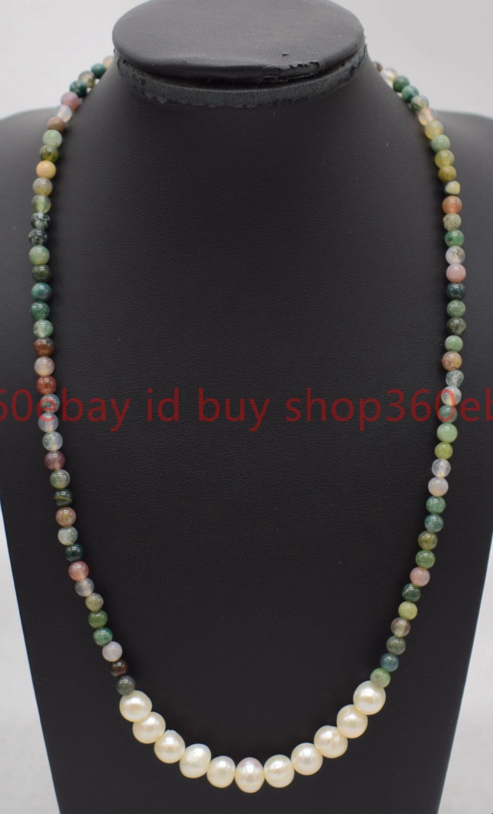 Natural 4mm Multicolor Indian Agate Round Gems Bead White Pearl Necklace 16-28in