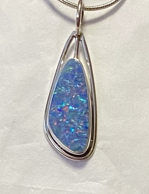 Stunning Natural Australian Opal Pendant 1 1/2” 925 Sterling Silver 🌹