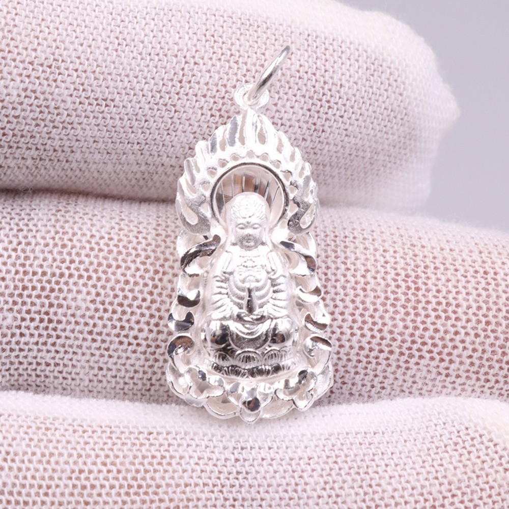 Pure S999 Fine Silver 999 Men Women Blessing Kwanyin Pendant 5g 32*14mm