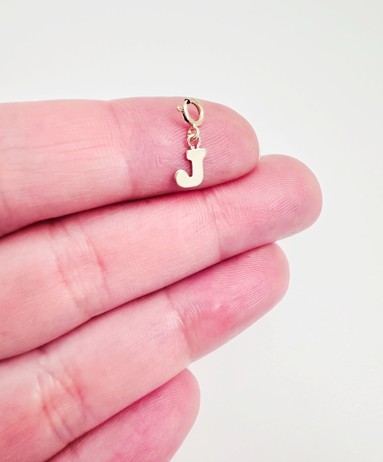 14K Solid Yellow Gold Mini/Very Small ‘J’ Initial Charm Pendant w/Spring Clasp