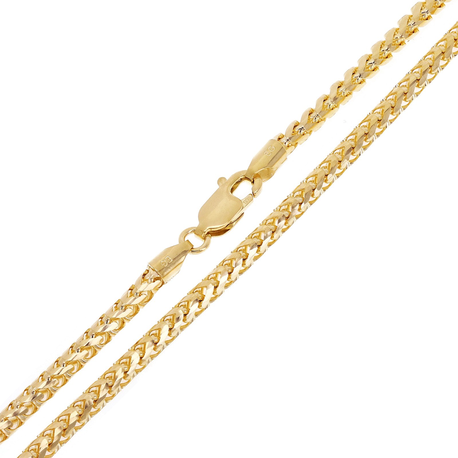 Italian 14k Yellow Gold Solid Diamond Cut Franco Chain Necklace 3.5mm 24″ 34.8g
