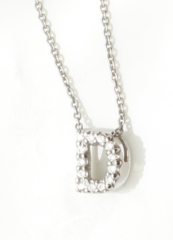Roberto Coin Tiny Treasures Natural Diamond “D” 18k White Gold 18″ Necklace