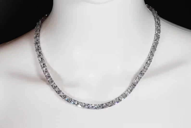 20TCW Radiant Cut lab Created Diamond Women Tennis Necklace 925 Sterling Silver