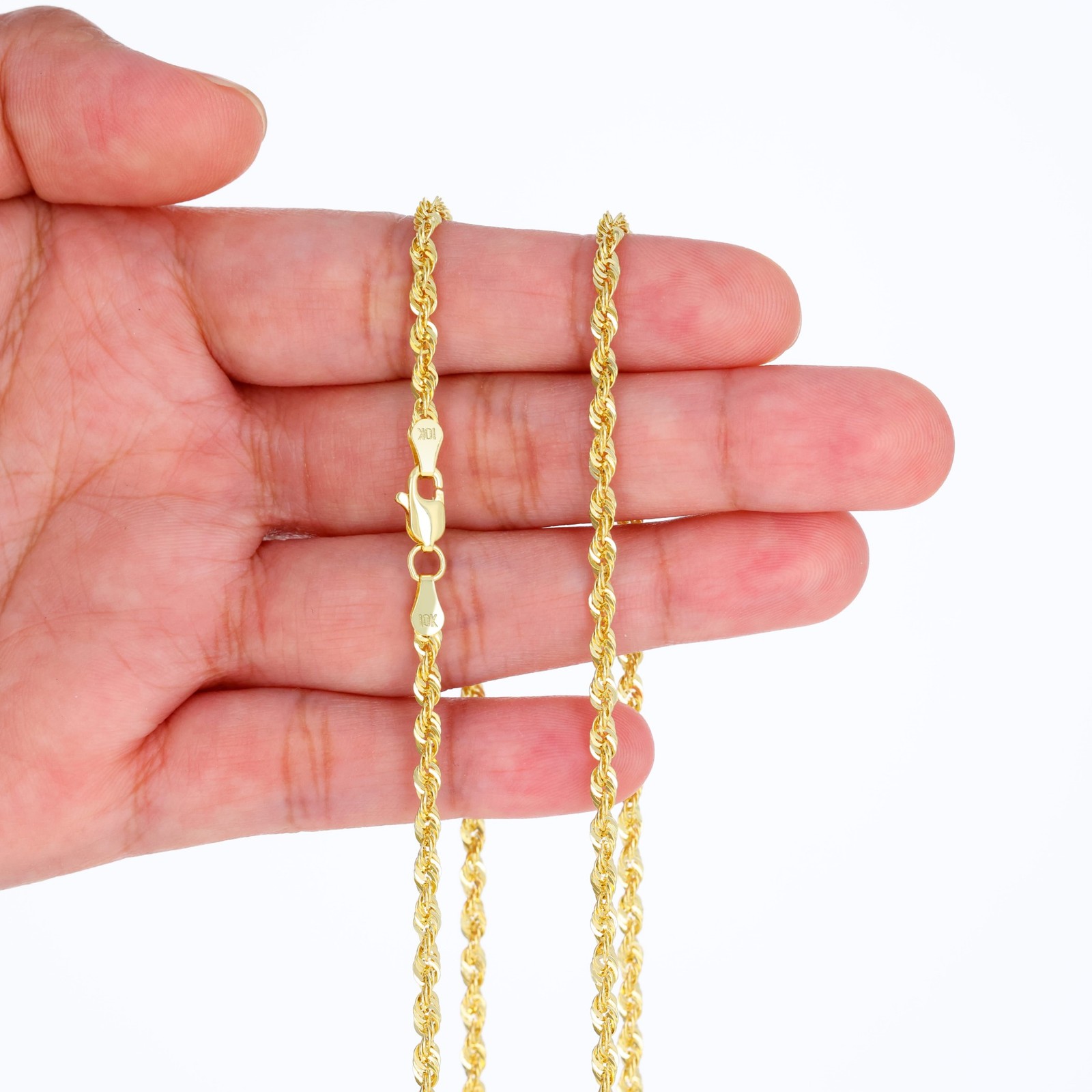 10K Yellow Gold 1mm-4mm Light Diamond Cut Rope Chain Necklace Men Women 16″- 30″
