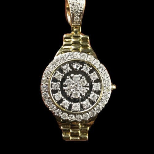14K Yellow Gold Over 1.50Ct Round Cut Lab Created Diamond Men’s Chain Pendant