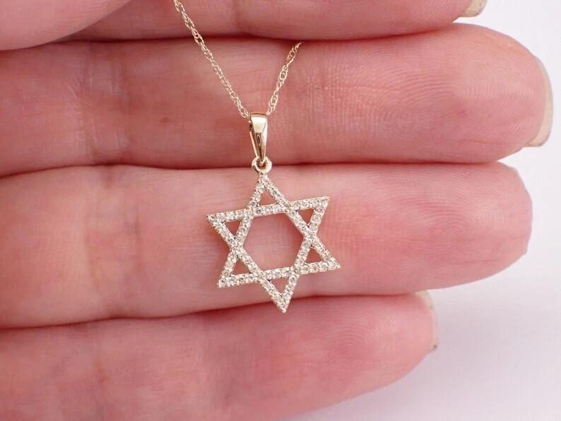 2 Ct Round Real Moissanite Star Of David Pendant 14K Yellow Gold Plated Silver