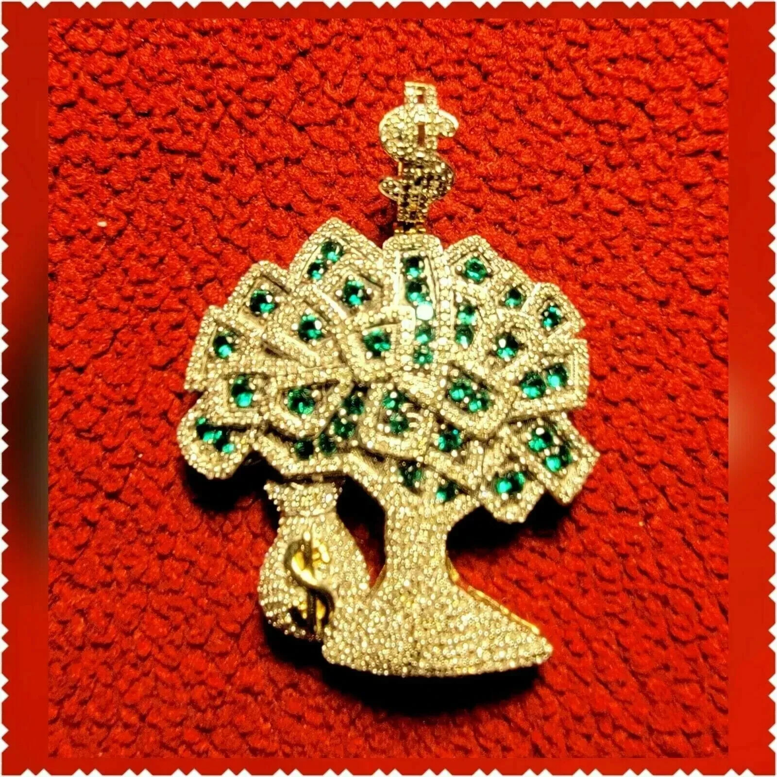 3Ct Round Emerald Men’s Money Tree Hip Hop Jewelry Pendant 14K Yellow Gold Over