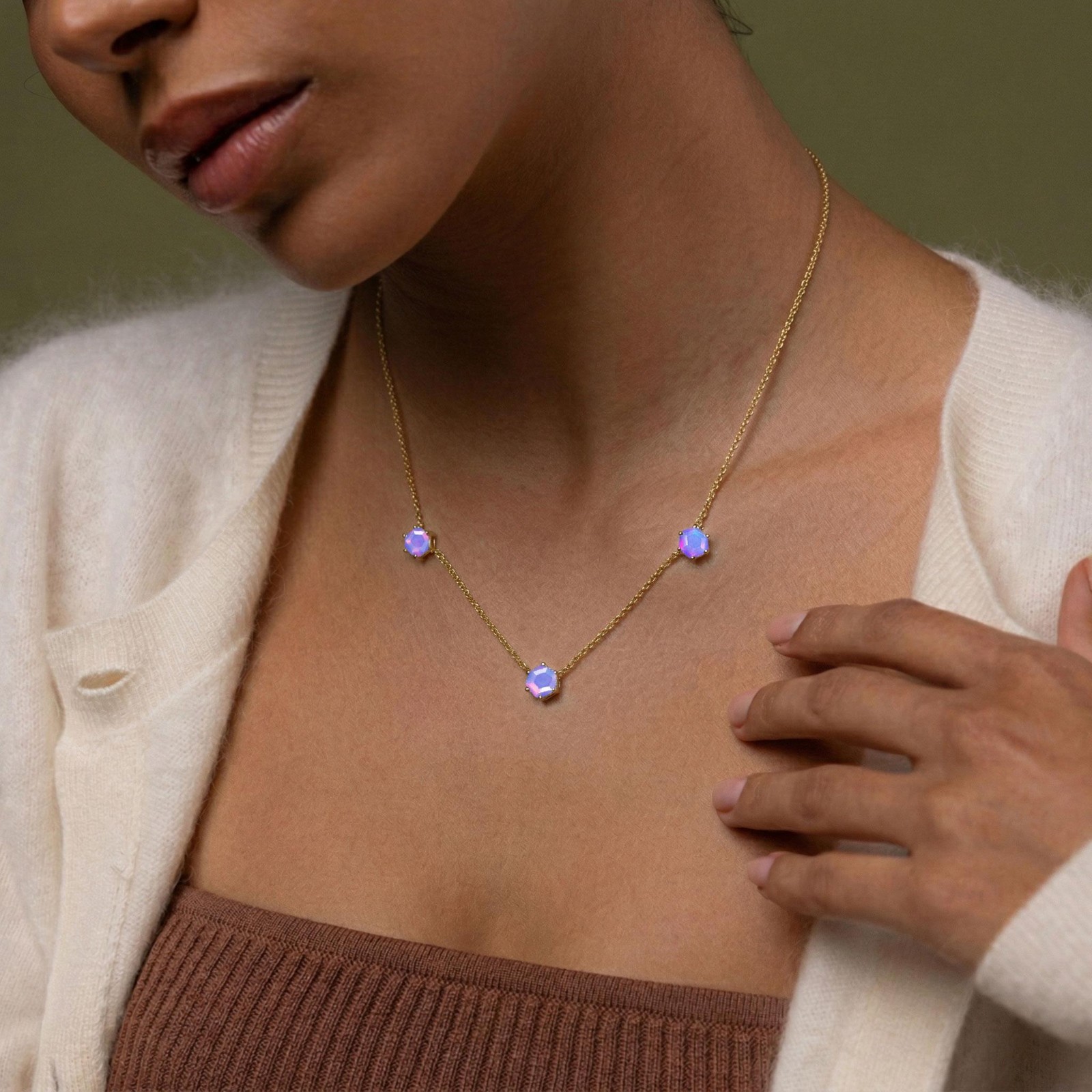 Natural Lavender Opal Station Necklace, Purple Opal Jewelry, Unique Gift for Her