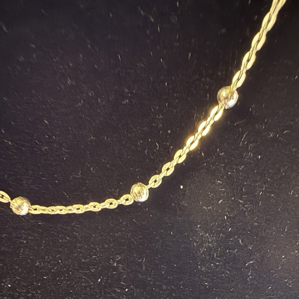 Vintage Italy 925 Sterling Silver 2mm Cable 3mm Bead Station Necklace 18″