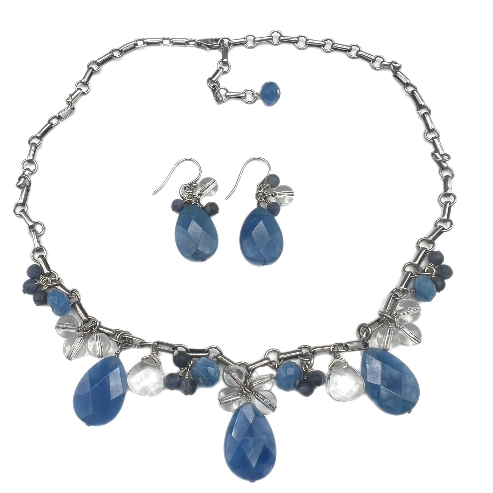 Silpada Retired Sterling Silver Blue Quartz Necklace & Earrings Set N1242 W1256