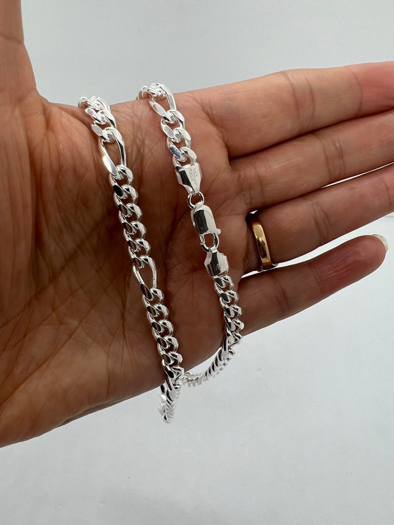 925 Solid Sterling Silver Figaro cuban Link Chain Necklace For Women And Men