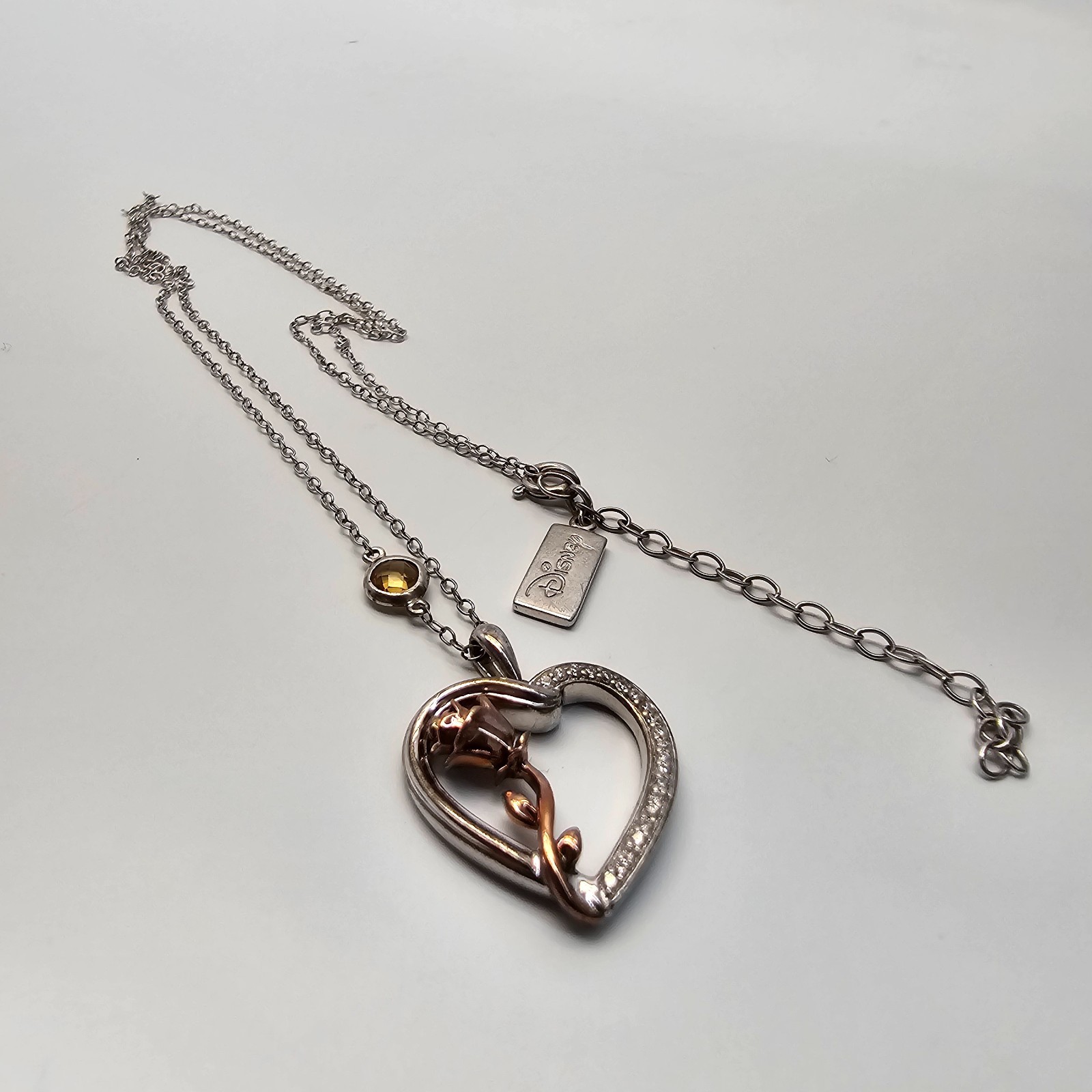 Disney Belle Zales 925 and 10k Rose Gold & Diamond Heart Pendant Necklace