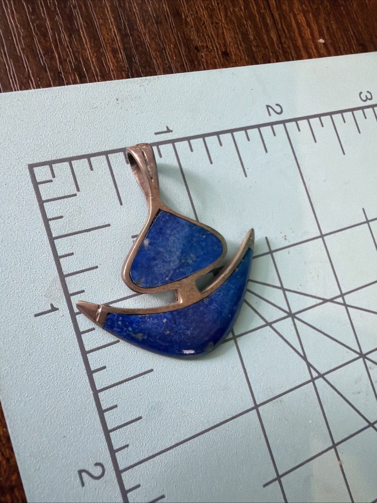Sterling Silver Lapis Lazuli Pendant Modernist Shape 1.5″ 7.6+ Grams