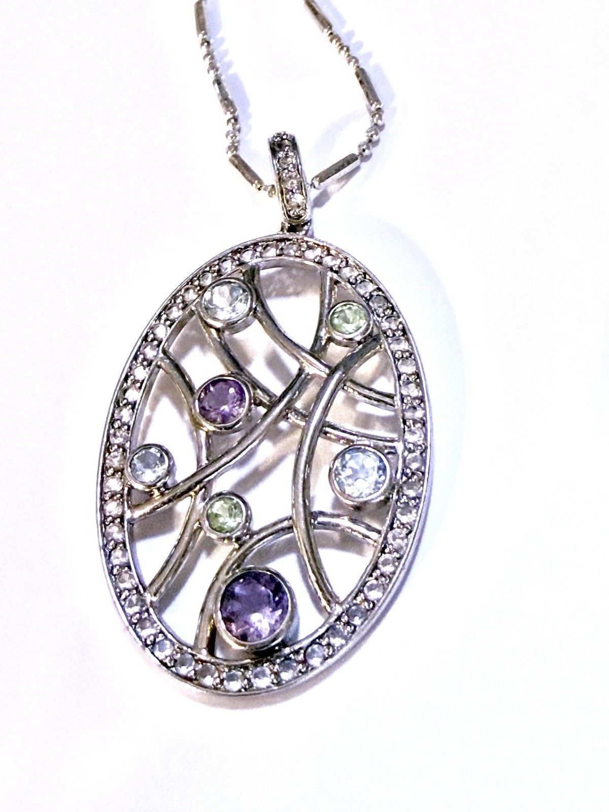 Silver 925 Pendant Necklace with Multi-Color Gemstones – Elegant Designer Style