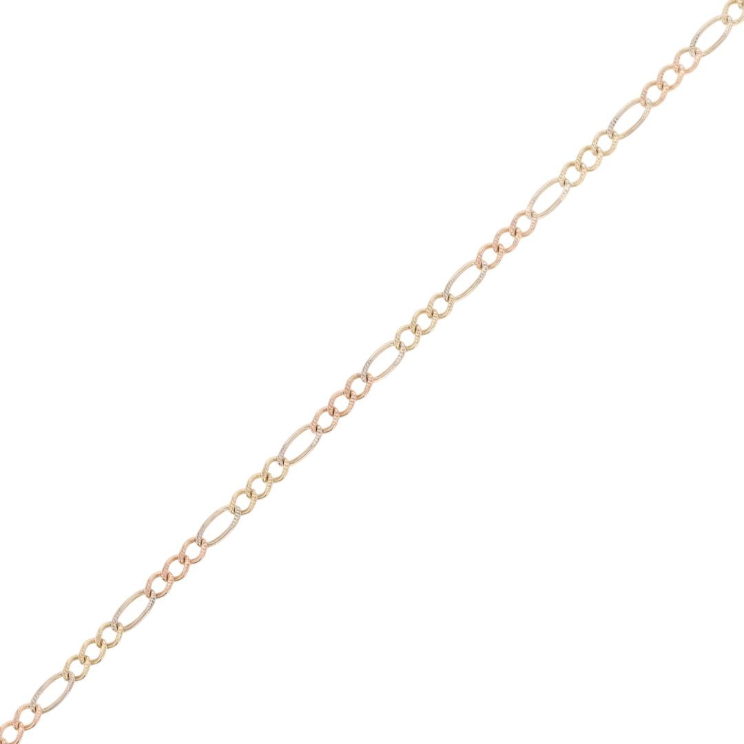 2.7mm Textured Figaro Link Chain 24.5″ Necklace 10k Multi-Tone Gold 5.33 Grams