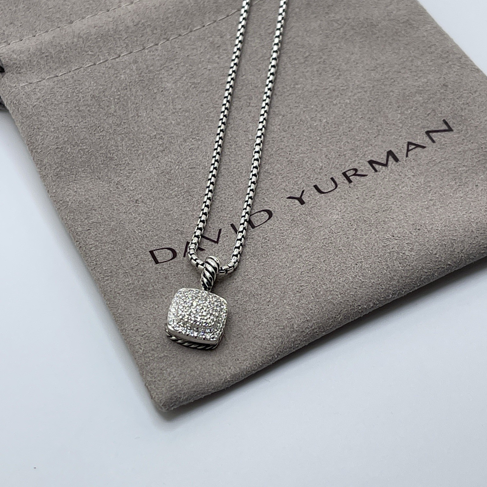 David Yurman Pave Diamond Petite Albion Pendant Necklace 16-17′