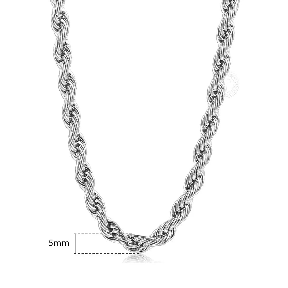 Twisted Rope Chain Necklace Stainless Steel 18-24″ Waterproof Men