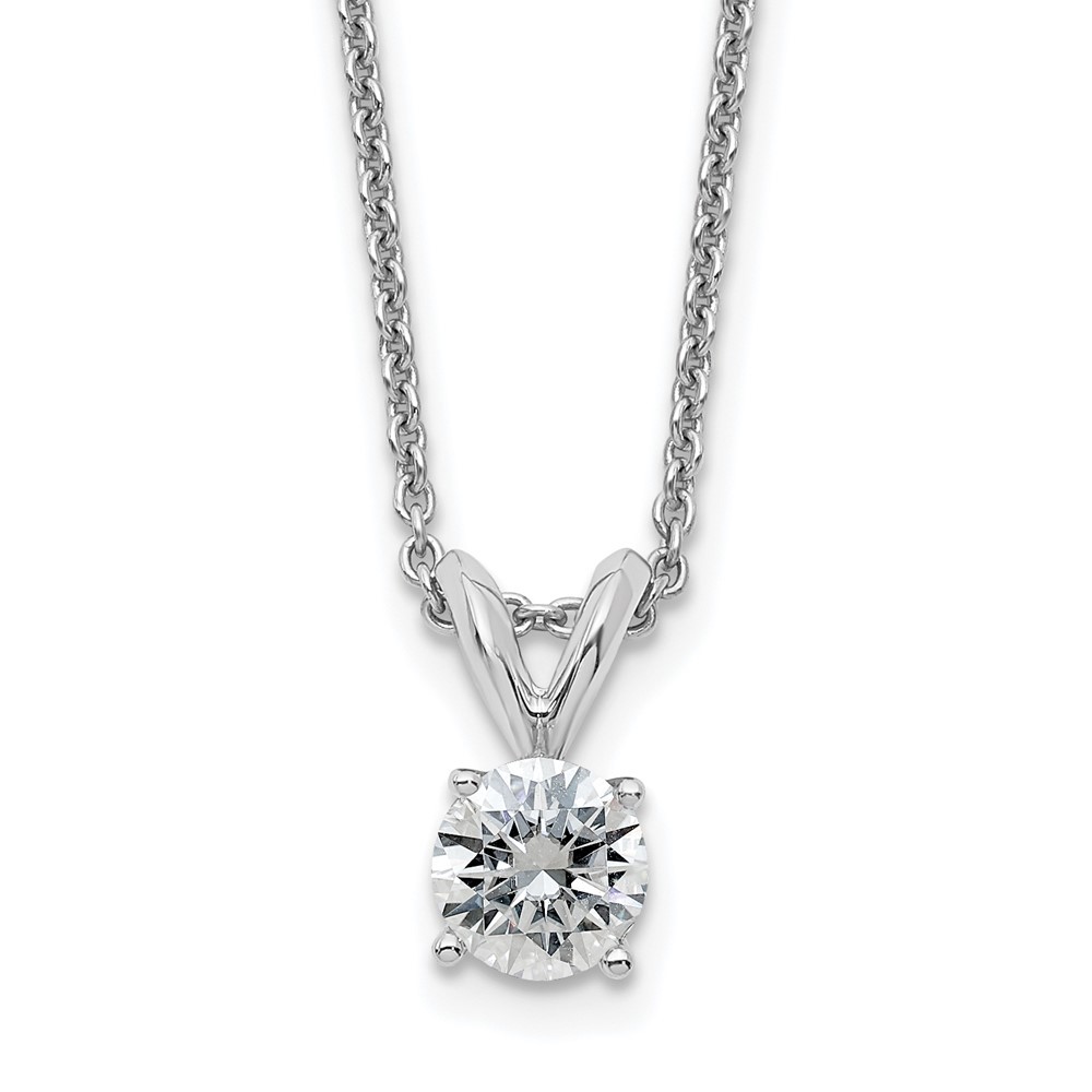 14k White Gold 1/2ct 5.0mm Round True Light Moissanite Solitaire Necklace 18″