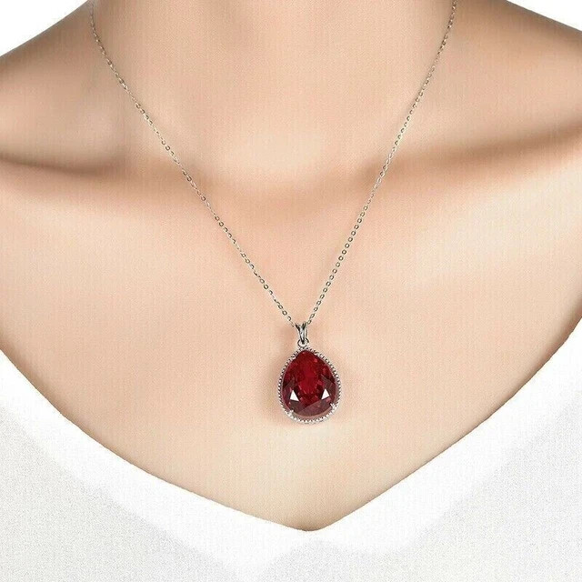 2 Ct Pear Cut Lab-Created Red Ruby Women’s Wedding Pendant 14K White Gold Plated