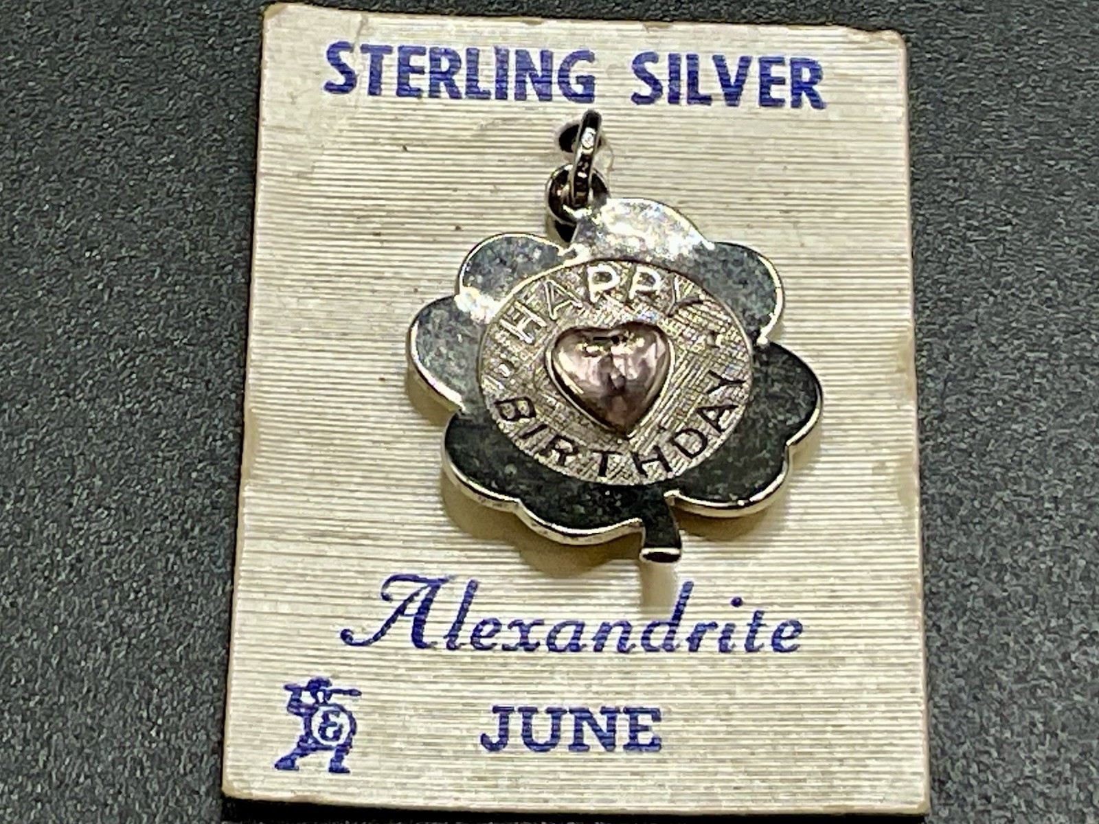 Sterling Silver Happy Birthday June Alexandrite Birthstone Charm Pendant