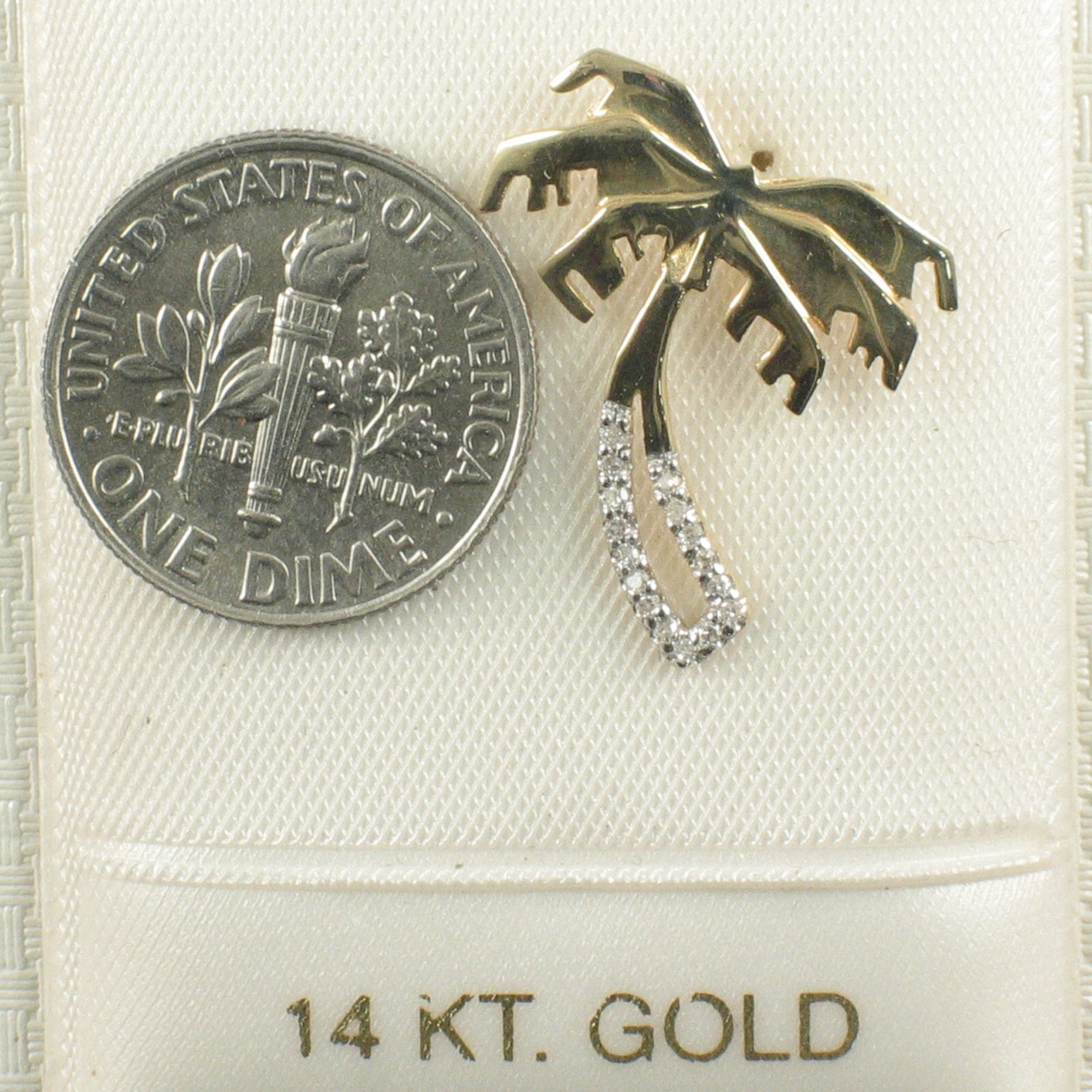 14k Solid Yellow Gold Coconut Tree Diamond Pendant Necklace