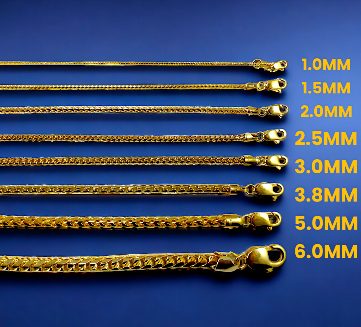 14K Yellow Gold SOLID Franco Round Box Necklace Bracelet Chain 1mm-6mm 7″-30″