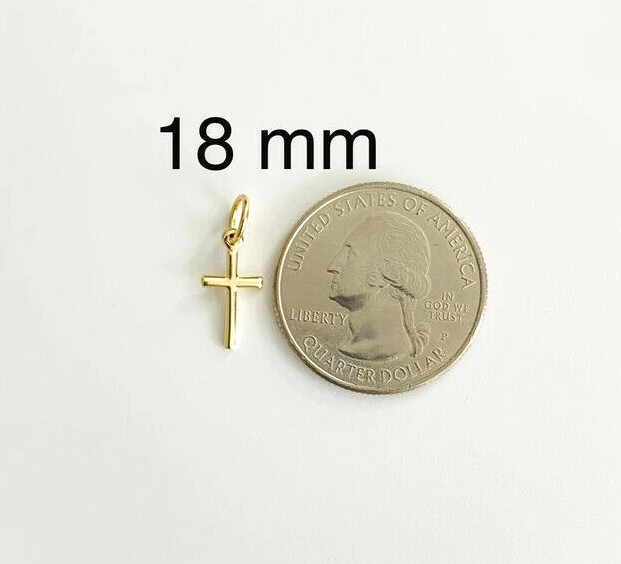 10K Real Solid Gold 18mm x 8mm Small Tiny Cross Charm, Gold Cross Pendant- K2280