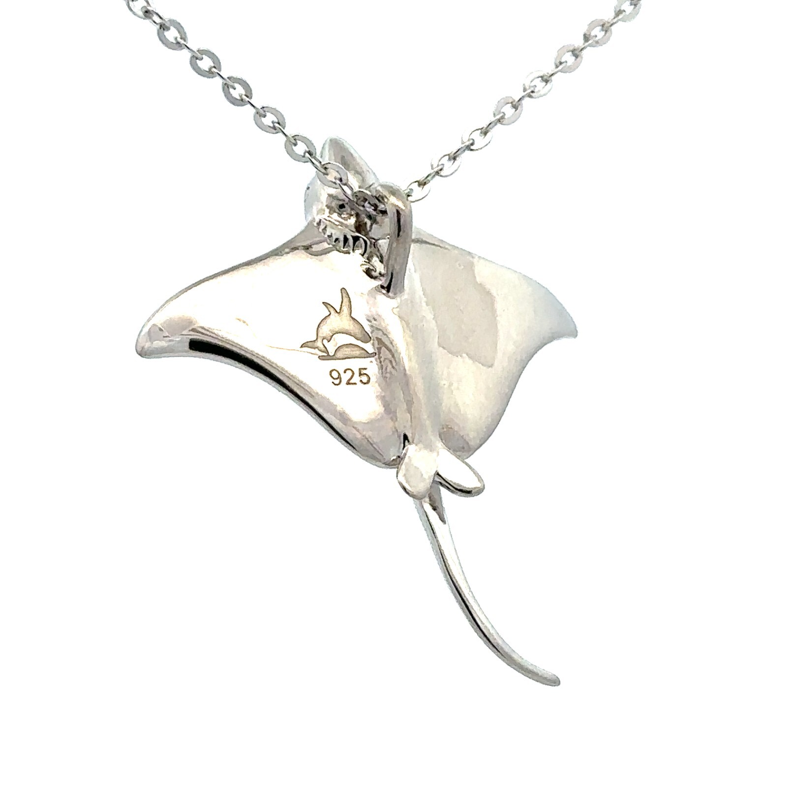 Sterling Silver Stingray Necklace With Created Opal (1 1/4 x 1 1/2 Inch)