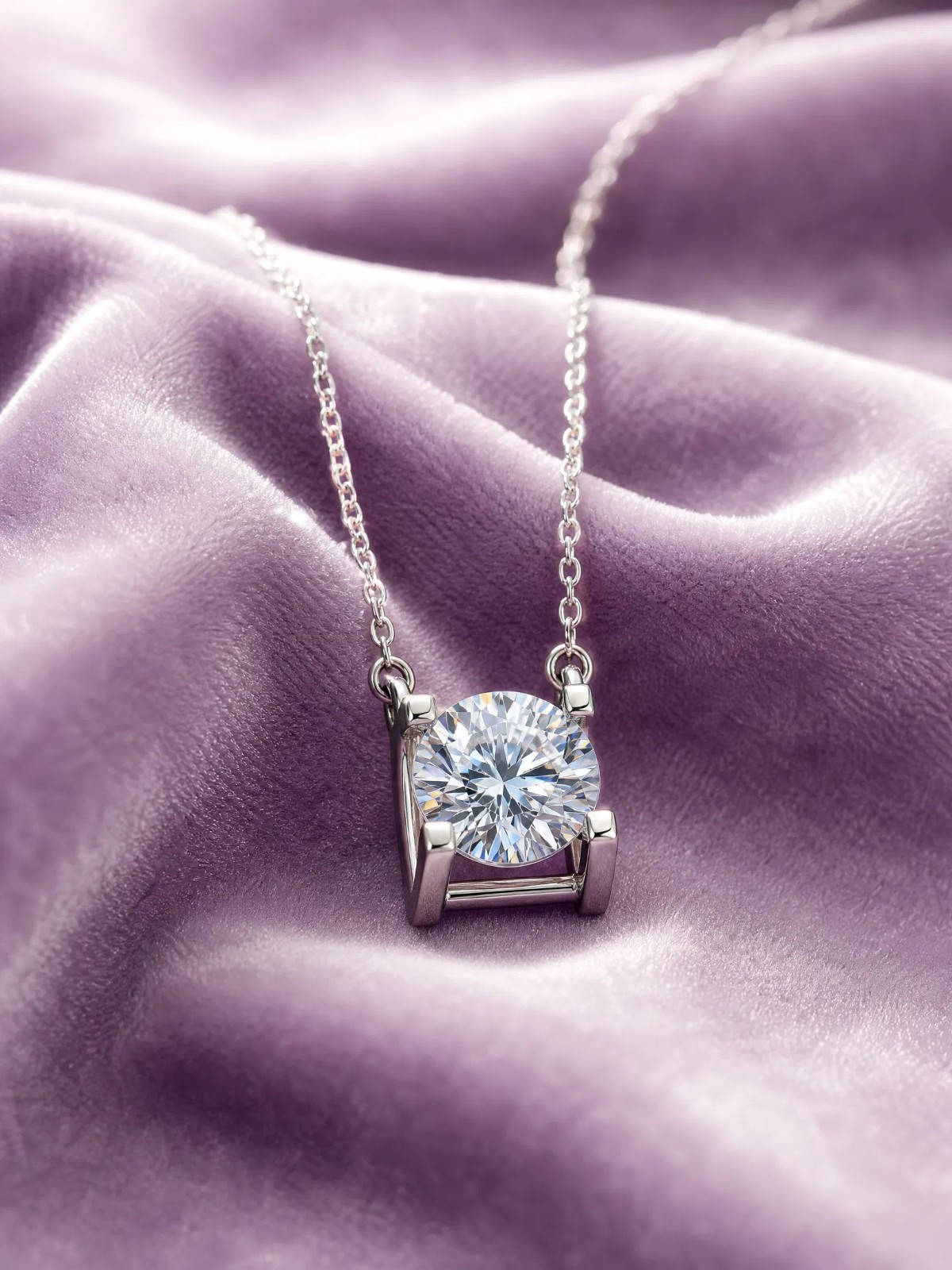 1CT Moissanite Pendant Necklace 925 Sterling Silver White Gold Plated