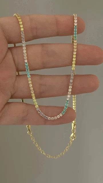 9Ct Round Lab Created Multicolor Sapphire Tennis Necklace 14K Yellow Gold Plated