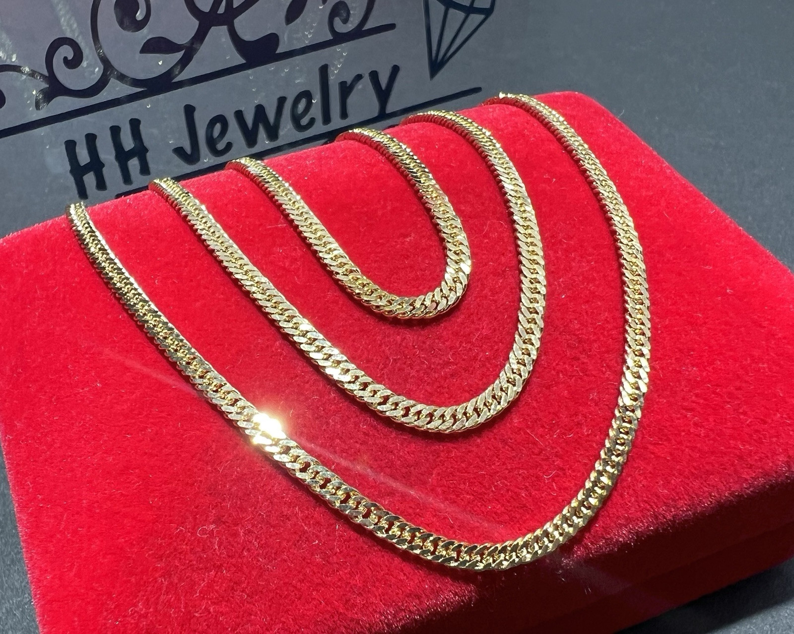 18K Yellow Gold Double Curb Cuban Chain Necklace 22 Inches
