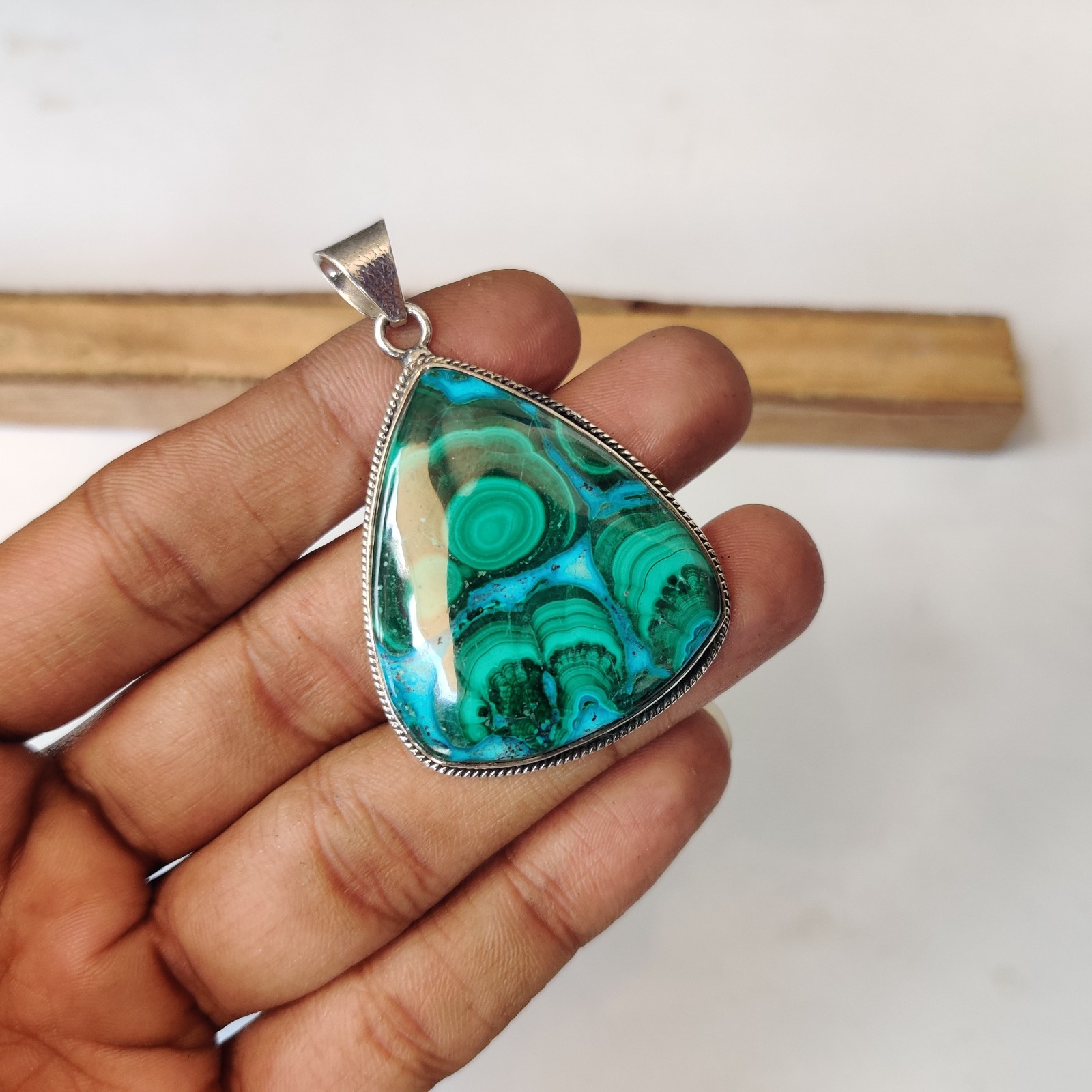 Azurite Malachite Gemstone Pendant 925 Sterling Silver Handmade Pendant BT896