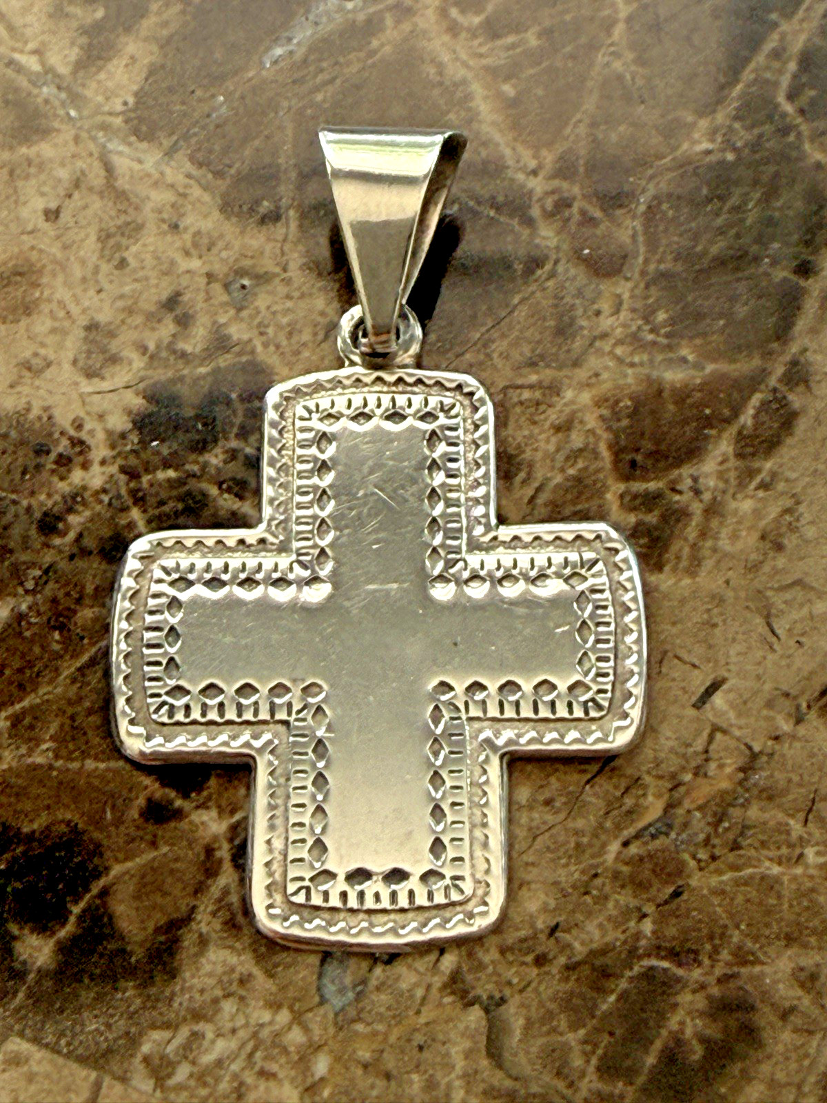 Vintage Mexico 925 Sterling Silver Textured Cross Pendant Artisan
