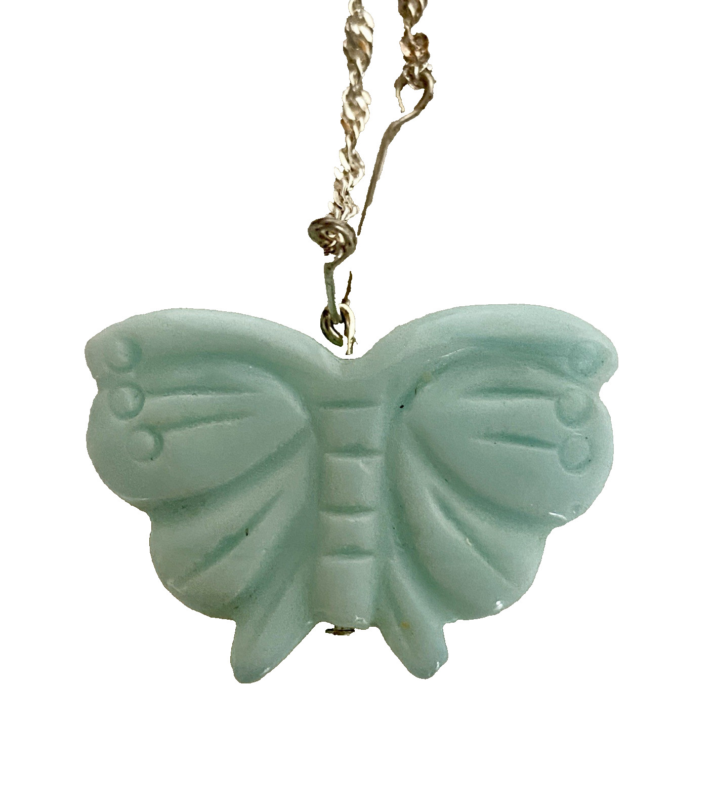 Sterling Silver Chain with Carved Blue Amazonite Butterfly Pendant 18″ Long