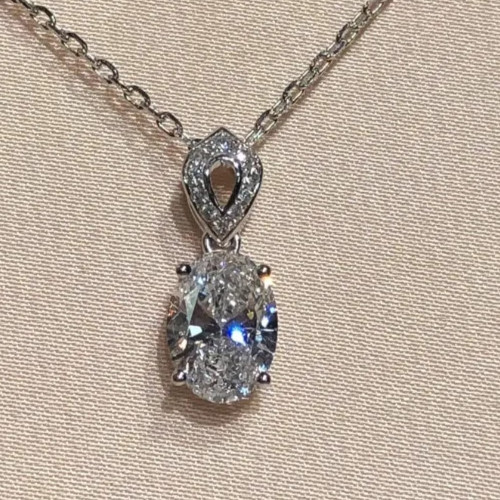 3.20 Ct Oval-Cut VS1 Lab Grown Diamond Solitaire Necklace Pendant 14K White Gold