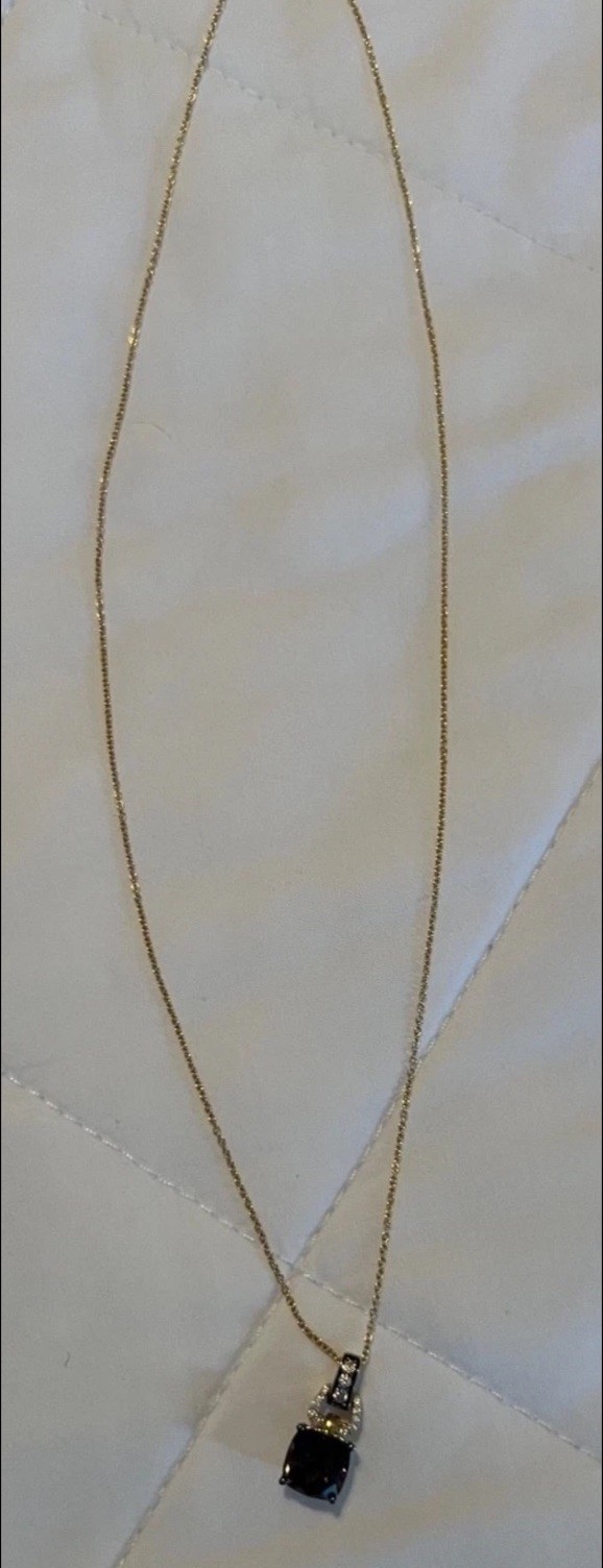 Le Vian 14kt Gold Diamond & Smoky Quartz Cushion Cut Pendant Necklace