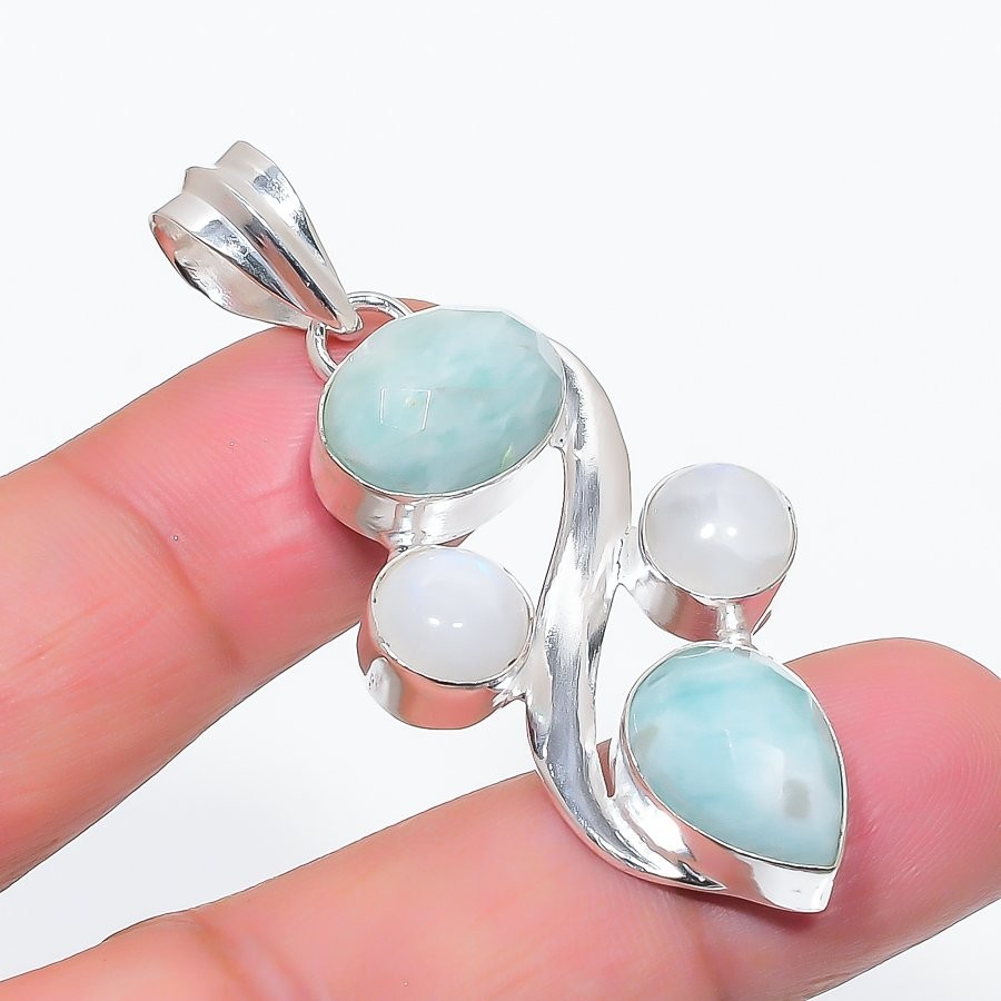 Natural Amazonite Handmade Gemstone 925 Sterling Silver Jewelry Pendant Size 2″