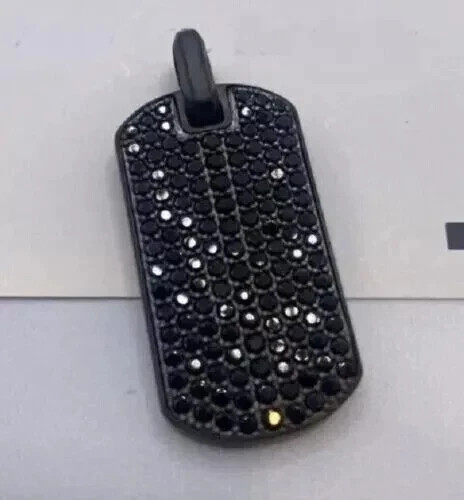 14K Black Gold Plated 3TCW Lab Created Round Black Diamond Dog Tag Pendant Charm