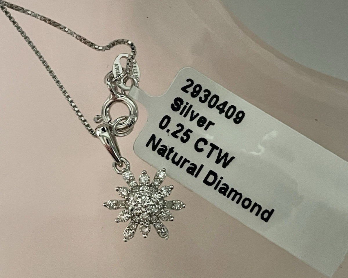 Silver Snowflake Pendant Necklace, 0.25 CTW Natural Diamonds, MPN 2930409