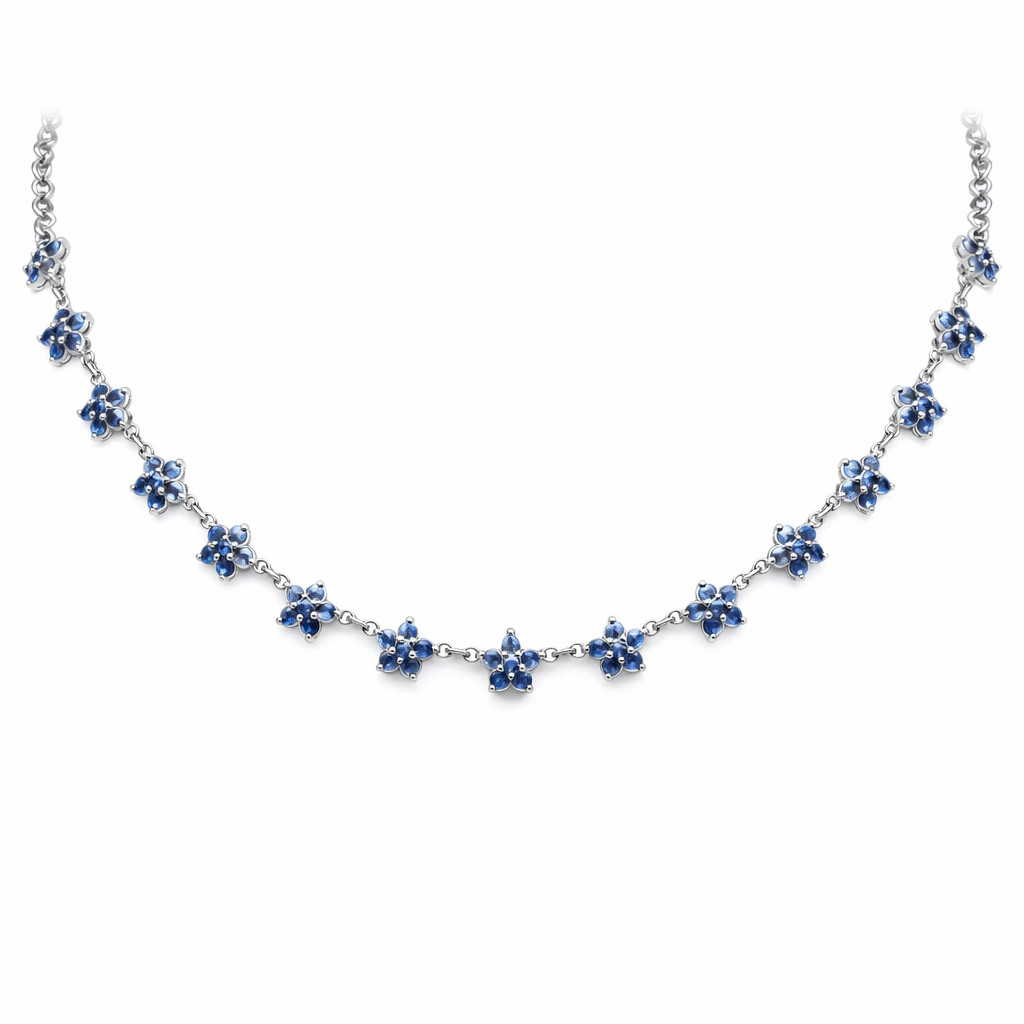 Gift For Her 925 Sterling Silver 2 mm. Blue Sapphire Necklace 18.0 In.