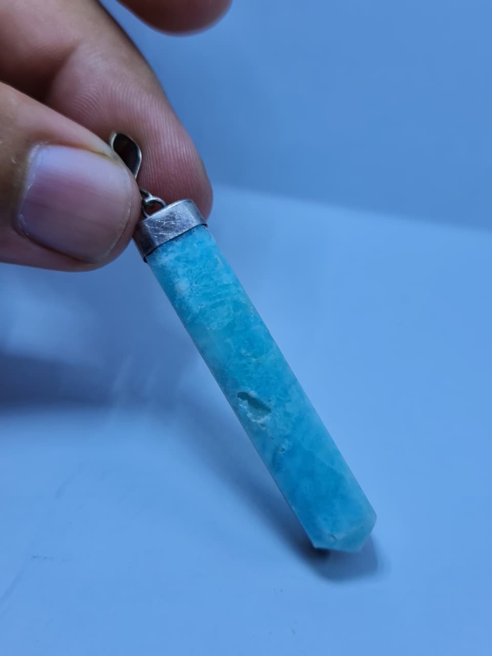 Beautiful Stone Blue Aragonite Pendant 925 Sterling Silver Gemstone Pendant