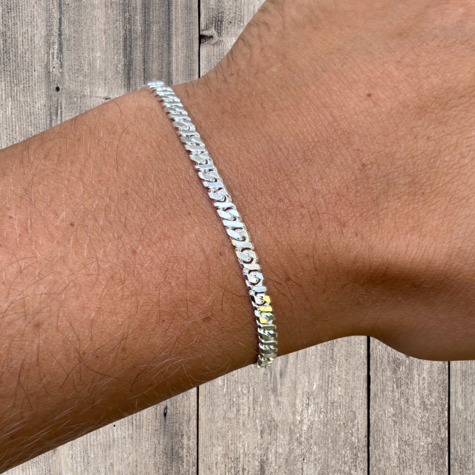 3.5mm Dollar Link Bracelet – Real Solid 925 Sterling Silver MADE IN ITALY