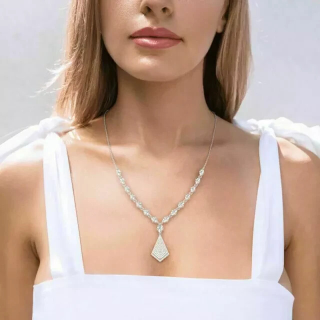 22CT Round Lab Created Stone Beauty Art Deco Tennis Women’s Necklace 18″inch