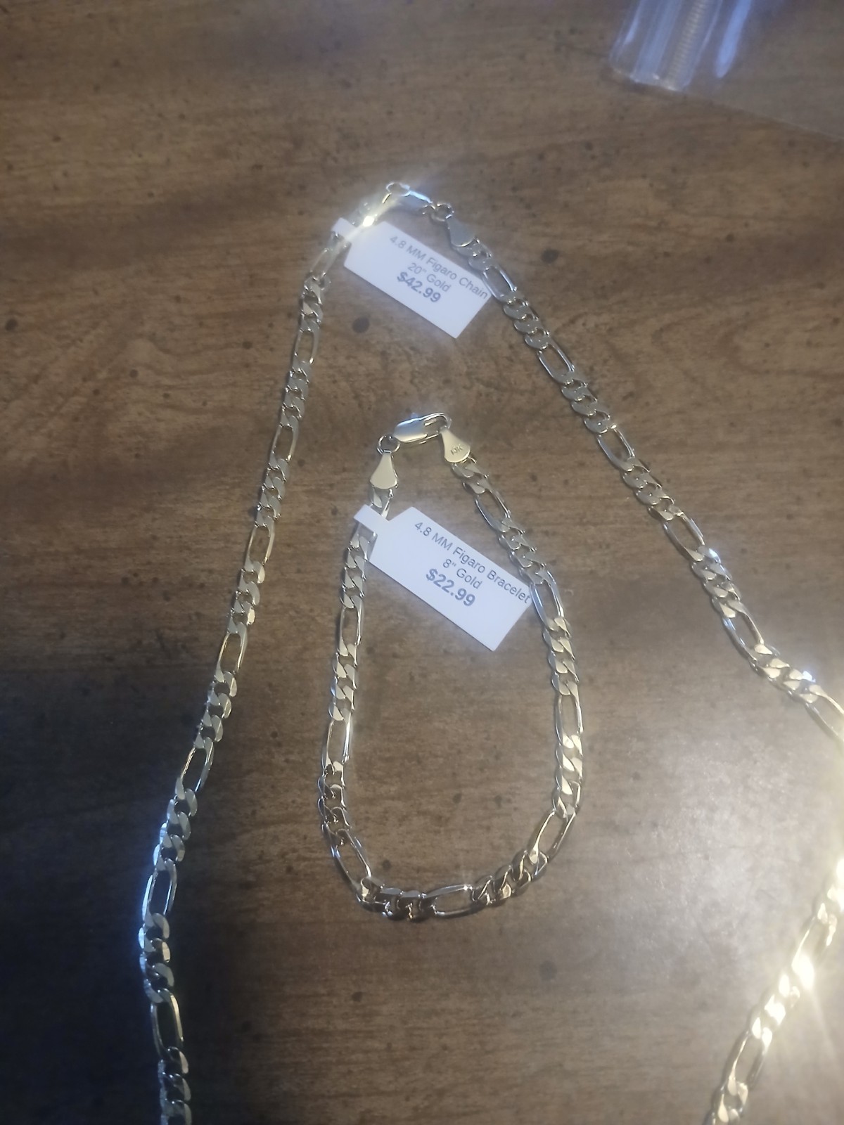 14 Kt Gp 20 In Figaro Necklace With Matching 8 In Bracelet