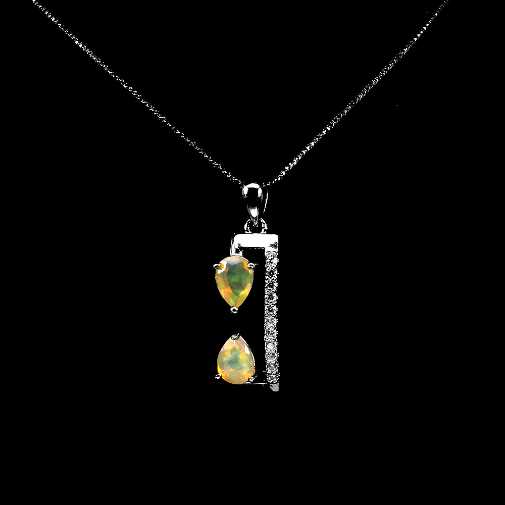 925 Sterling Silver Necklace Pear Fire Opal Cz Gemstone Jewelry 16ins