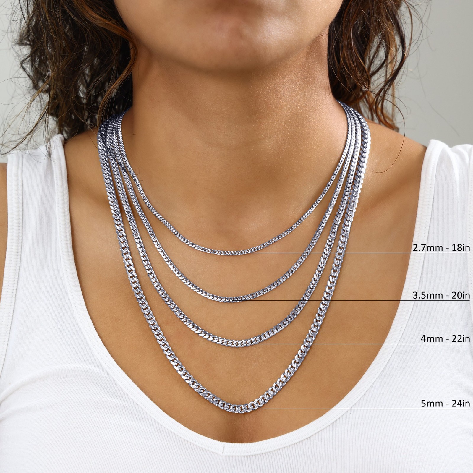 10K White Gold Solid 2.7mm-7mm Miami Cuban Chain Necklace Mens Womens 16″- 30″
