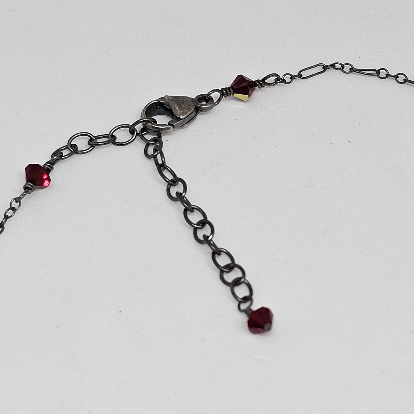 925 Oxidized Sterling Silver – Red Crystal Bead Charms Lariat Chain Necklace