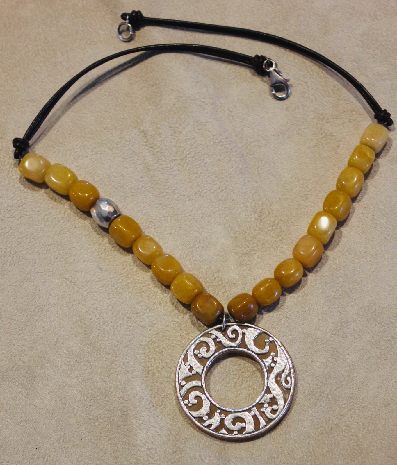 Silpada Sterling Silver Yellow Serpentine Stone Pendant and Choker