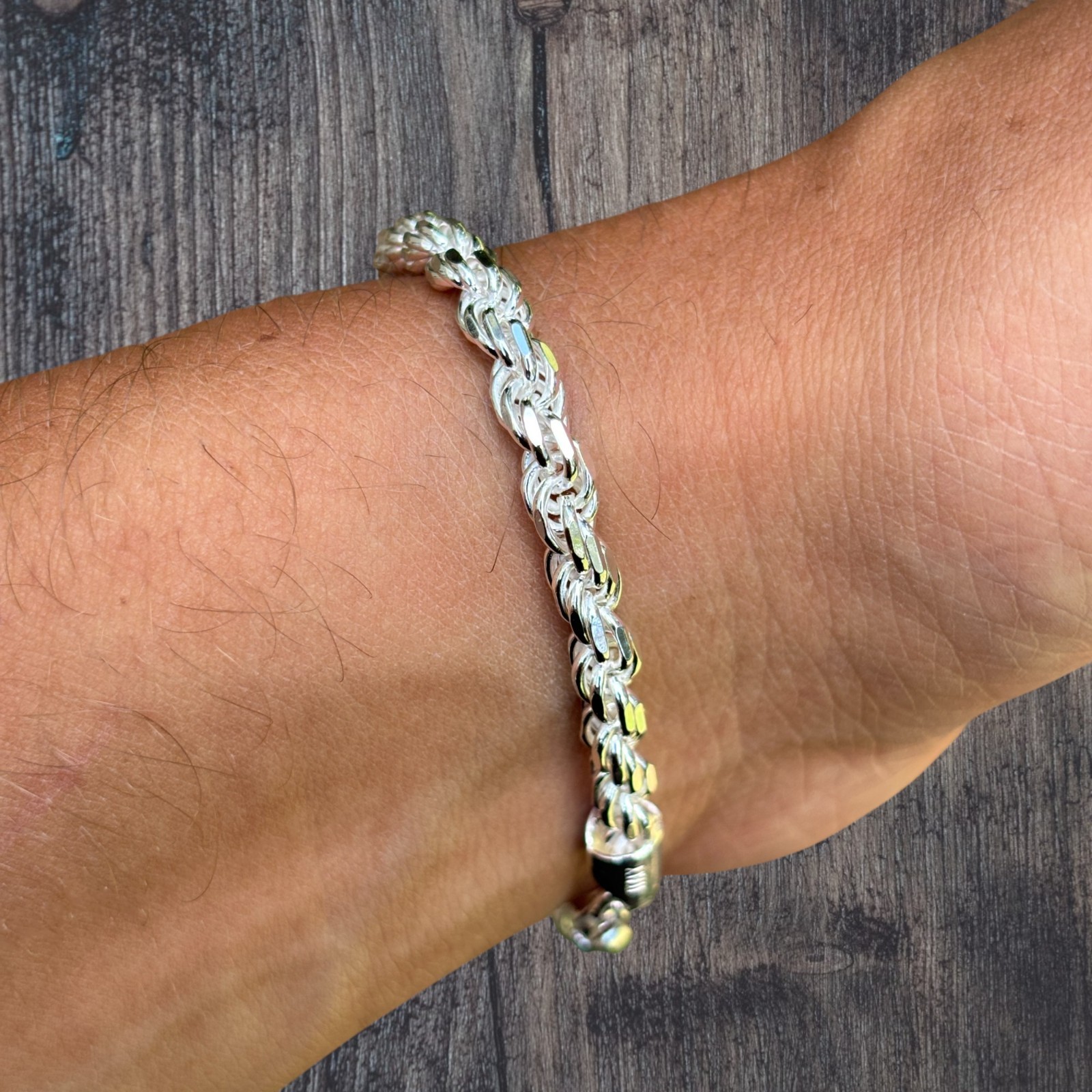 5mm Diamond Cut Rope Bracelet – Solid 925 Sterling Silver Or 14k Gold Vermeil